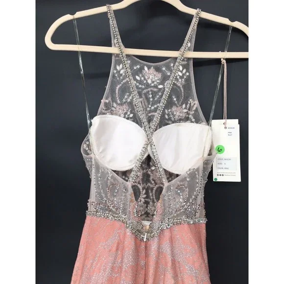 NWT Modessa Couture Light Pink Silver Beaded Ombré Illusion Gown Size 6 Prom - Picture 11 of 13